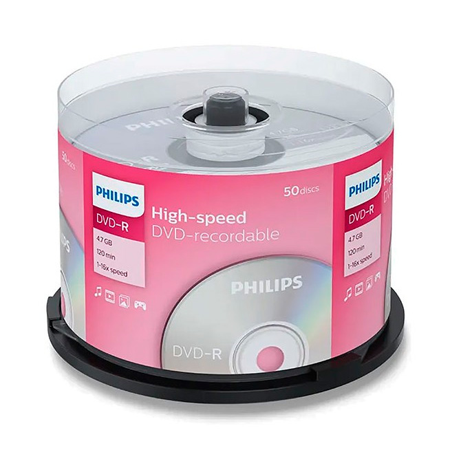 Philips DVD-R 4.7GB 16x Speed Recordable DVD Spindle (Pack Of 50)
