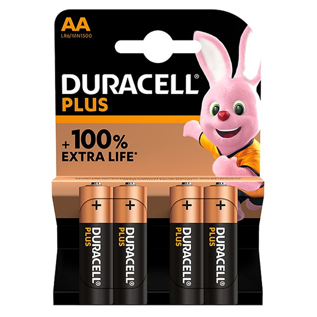 Duracell MN1500 AA Plus Alkaline Batteries - Pack Of 4